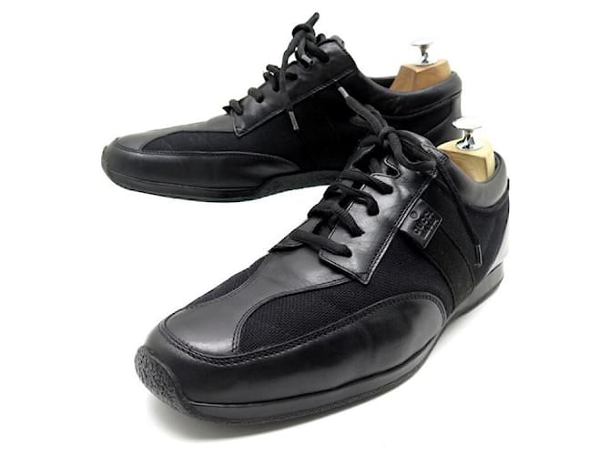 GUCCI sneakers SHOES 102309 42.5 CANVAS & BLACK LEATHER SNEAKERS SHOES  ref.340756