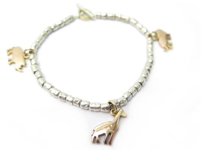 DODO POMELLATO MINI GRANELLI ARMBAND + TIERCHARMS 17 CM SILBER ROSGOLD