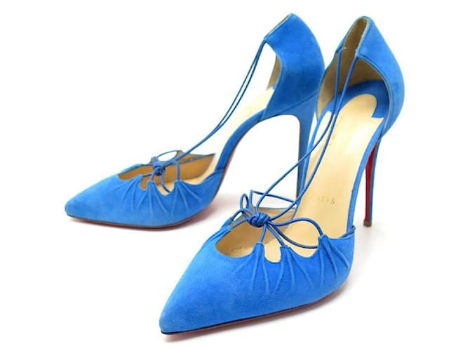 NEUF CHAUSSURES CHRISTIAN LOUBOUTIN 38 ESCARPINS DAIM BLEU ELECTRIQUE PUMP Suede  ref.340793