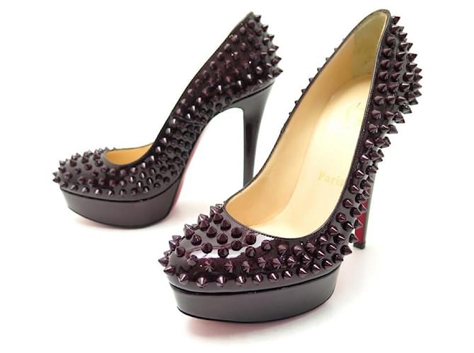 NEW CHRISTIAN LOUBOUTIN BIANCA SPIKE SHOES 37 PATENT LEATHER PUMPS Dark red  ref.340821