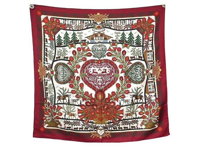 Hermès HERMES DECOUPAGES ANNA ROSAT SCIARPA QUADRATA 90 SCIARPA IN SETA BORDEAUX IN SETA Bordò