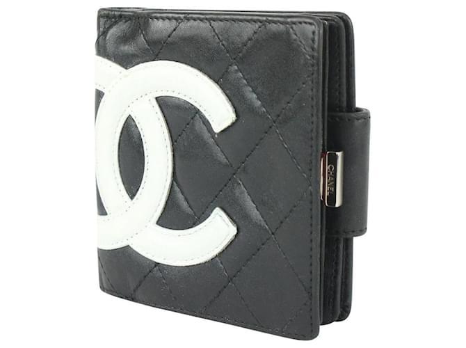 Chanel Portefeuille compact noir matelassé Cambon CC Cuir  ref.340872