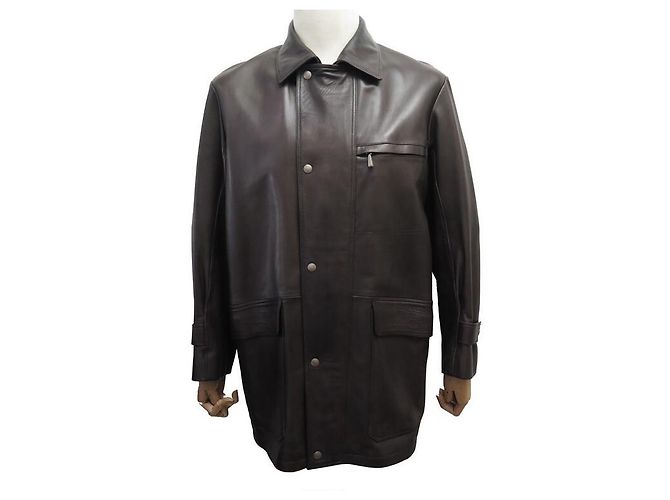 Hermès HERMES LONG M JACKET 48 BROWN LAMB LEATHER JACKET COAT