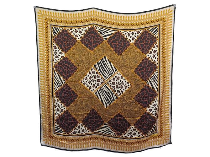NINE CHALE CHRISTIAN DIOR ANIMALIERS ZEBRE PANTHERE SQUARE 140 NEW SHAWL  SILK Brown ref.340897 - Joli Closet