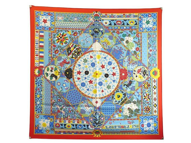 Hermès NOVA RARA HERMES SCARF IMPERIAL COLEÇÕES BASCHET SQUARE 90 Cachecol de seda Vermelho
