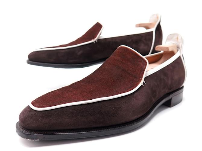 BRIGHTON LOAFERS CORTHAY SHOES 10 44 BROWN SUEDE STAINLESS STEEL SHOES  ref.340953