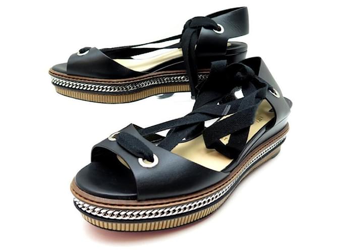NEW CHRISTIAN LOUBOUTIN SANDALS 41 BLACK LEATHER SANDAL SHOES  ref.340979