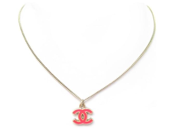 NEW CHANEL LOGO CC PINK NECKLACE 42 CM IN GOLD METAL NEW GOLDEN NECKLACE  ref.340980