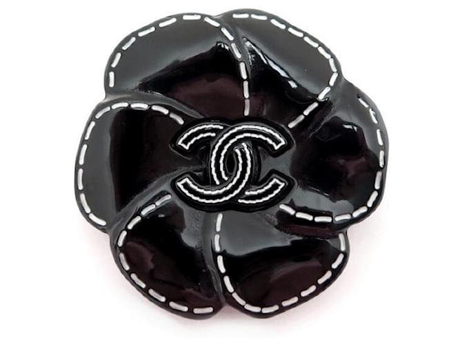 Other jewelry CHANEL CAMELIA CC LOGO BROOCH IN BLACK RESIN BROOCH BLACK FLOWER  ref.340997