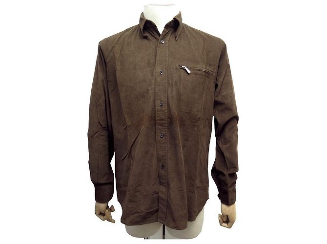 Hermès NUOVA CAMICIA A COSTINE HERMES M 39 CAMICIA IN COTONE MARRONE NUOVO