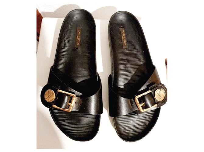 Louis Vuitton sandali 36 Nero D'oro Pelle  ref.341011