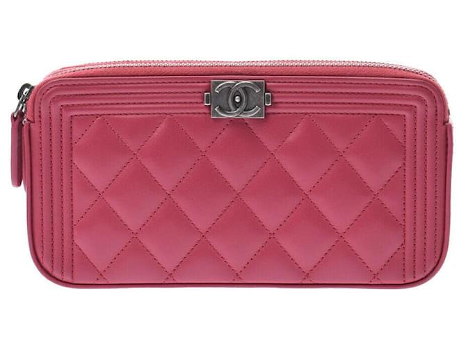 Chanel saco de embreagem Rosa Couro  ref.341261