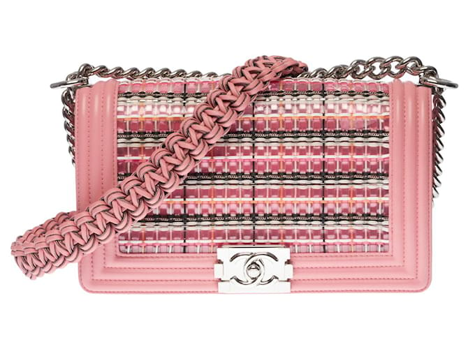 Bolso bandolera Chanel Boy Old Medium en cuero rosa , hardware de metal plateado brillante  ref.341394