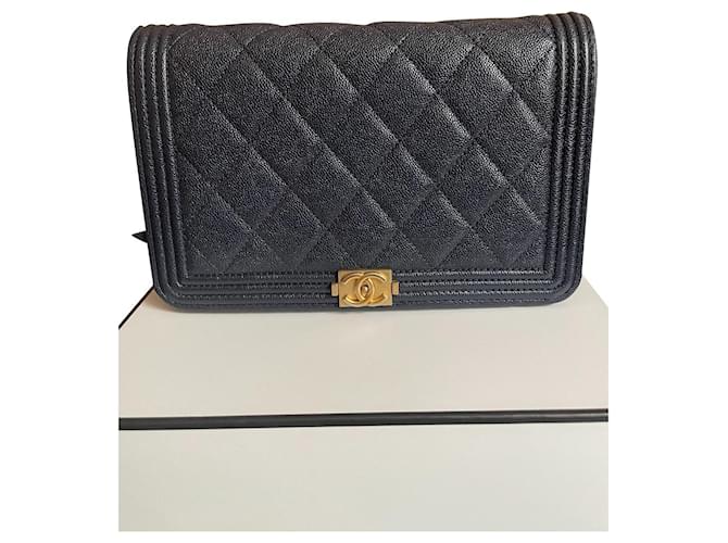Wallet On Chain Chanel Handbags Navy blue Leather  ref.341395