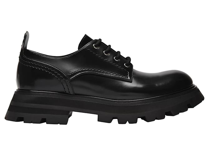Alexander Mcqueen Derby Flat Shoes in Black Leather  ref.341398