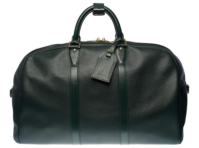 Louis Vuitton Très Beau sac de voyage "Kendall" en cuir taiga vert-sapin et tissu vert-sapin, garniture en métal doré  ref.341485