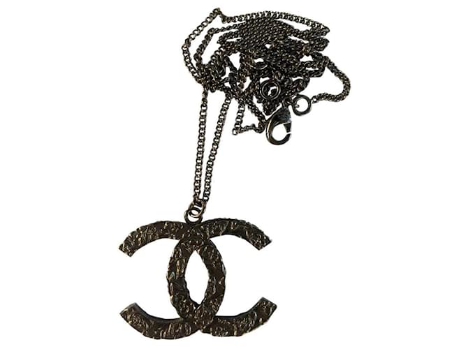 Chanel CC B12P Camellia ruthenium necklace Black Metal  ref.341521