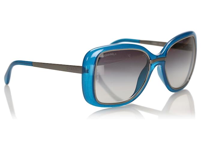 Chanel Blue Square getönte Sonnenbrille Blau Kunststoff  ref.341555