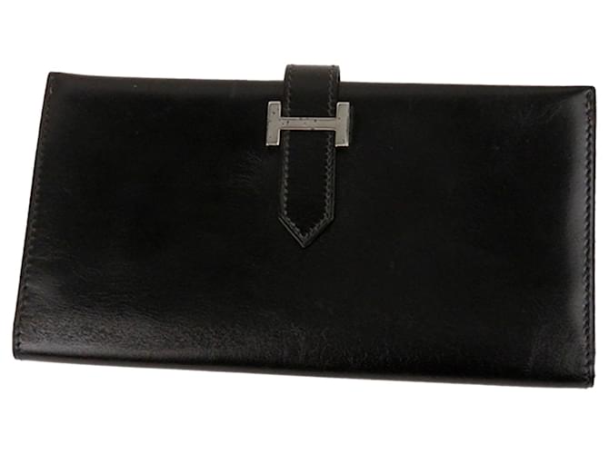 Hermès Hermes Black Box Calf Bearn Wallet Leather Pony-style calfskin  ref.341594
