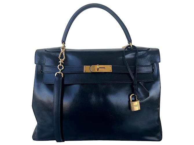 Hermès hermes kelly 32 returned in navy blue box leather  ref.341618