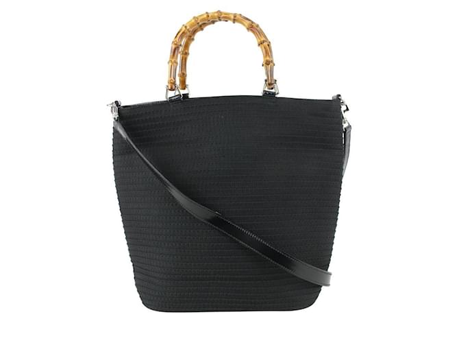 Gucci Black Quilted Bamboo 2Way Tote Bag Leather  ref.341645