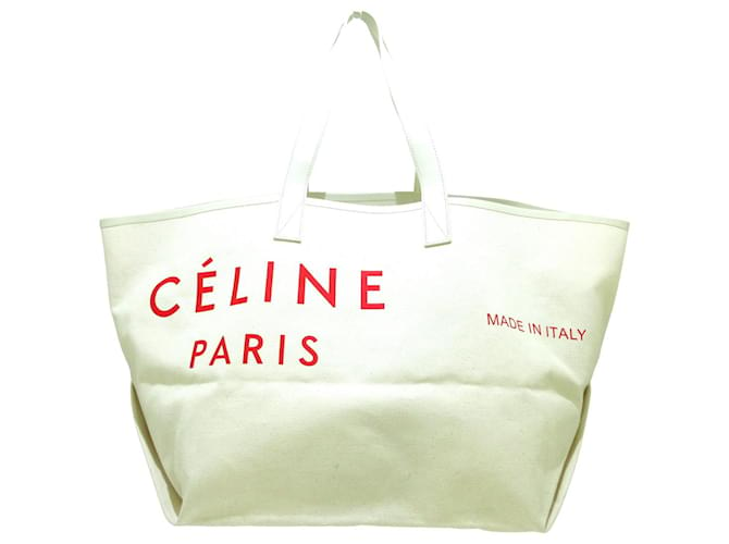 Céline Celine-Einkaufstasche Weiß Leinwand  ref.341649