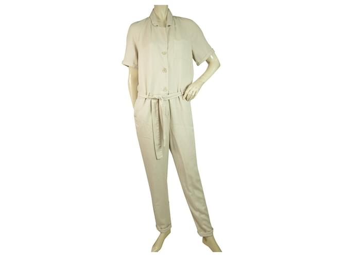 American Vintage Cream Soft Lyocell Short Sleeve Belted Overall Jumpsuit size S  ref.341813
