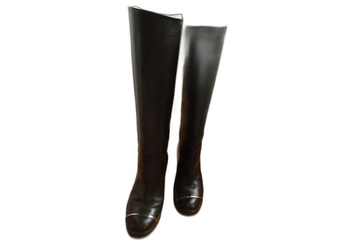 Chanel Brown Leather Boots with Logo Size 39