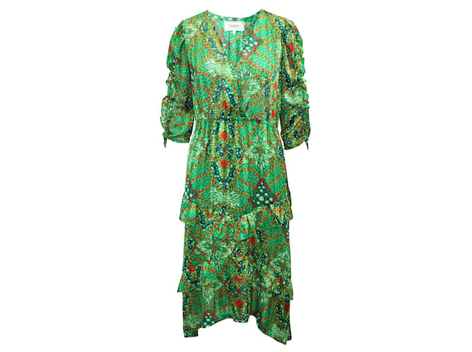 Ba&Sh Green Print Maxi Dress Viscose  ref.341983