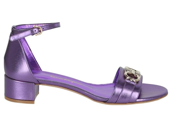 Salvatore Ferragamo Como Gancini Metallic Sandals Purple Leather  ref.341984