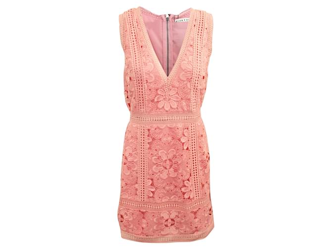 Alice + Olivia V-neck Pink Embroidered Dress Polyester  ref.342044