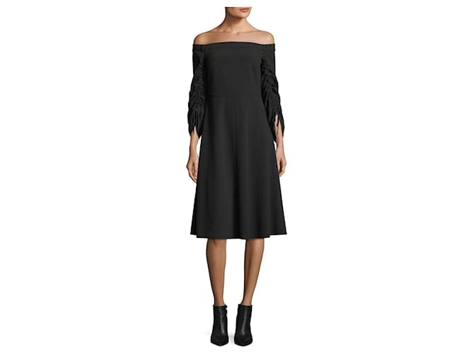 Tibi Off The Shoulder Black Crepe Dress Polyester  ref.342545