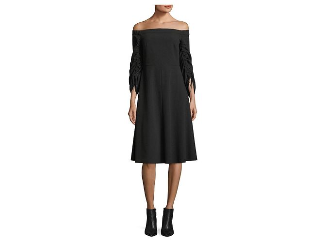 Tibi Schulterfreies schwarzes Crpe-Kleid