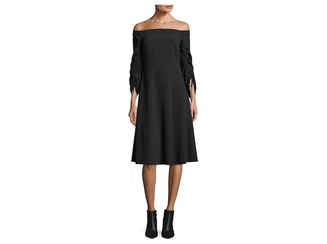 Robe en crêpe noire à épaules dénudées Tibi Polyester  ref.342545