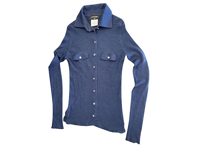 Soft top Chanel in lana e seta Blu  ref.342945