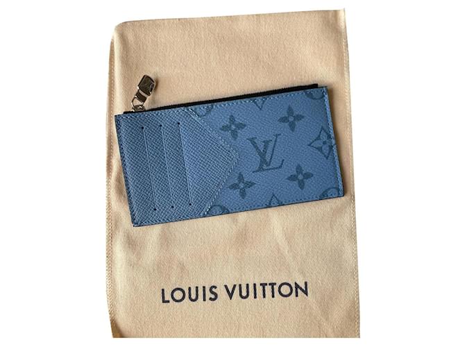 Louis Vuitton Sammler Taïgarama Denim Karten- und Münzhalter Blau Leinwand  ref.343069