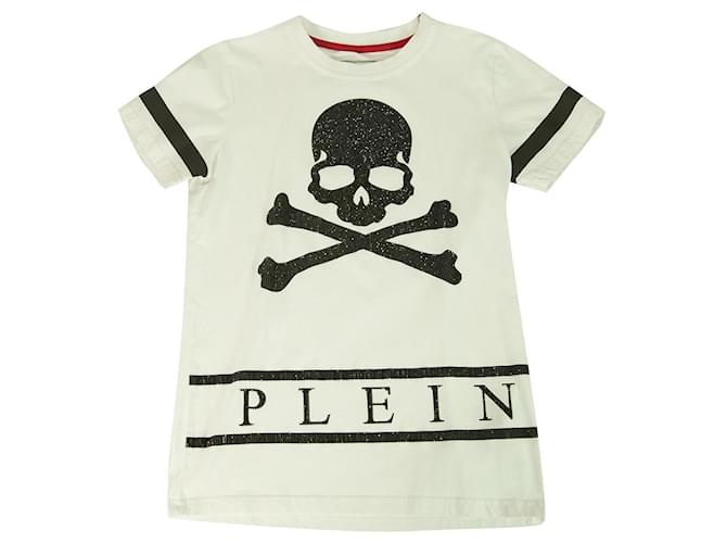 Philipp Plein Junior White Skull Top Baumwoll-T - Shirt für Jungen oder Mädchen 14 - 15 Weiß Baumwolle  ref.343218