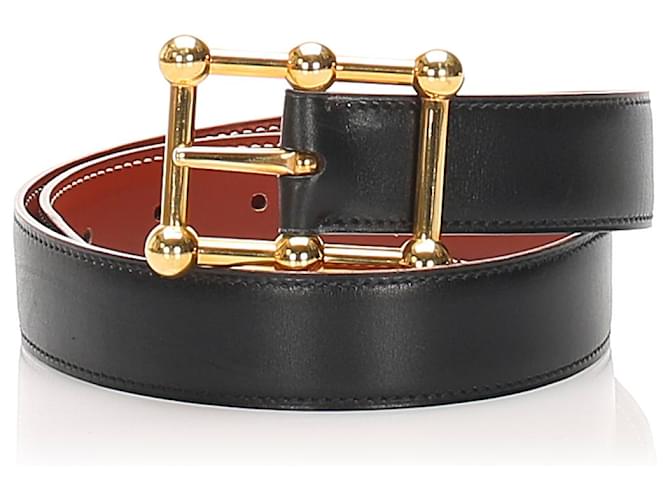 Constance Hermès Cintura Hermes in pelle nera Nero D'oro Metallo Vitello simile a un vitello  ref.343547