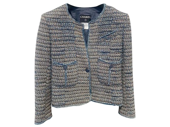 Chanel Jackets Blue Silk Cotton Wool Polyamide ref.343755 - Joli Closet