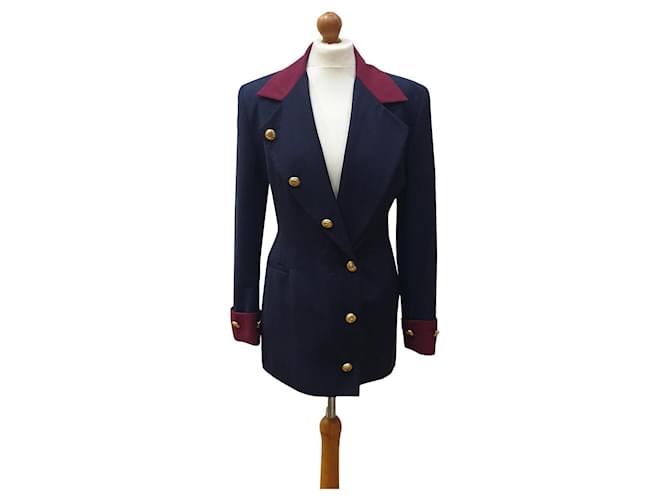Byblos lined-breasted jacket Brown Dark blue Wool  ref.344153