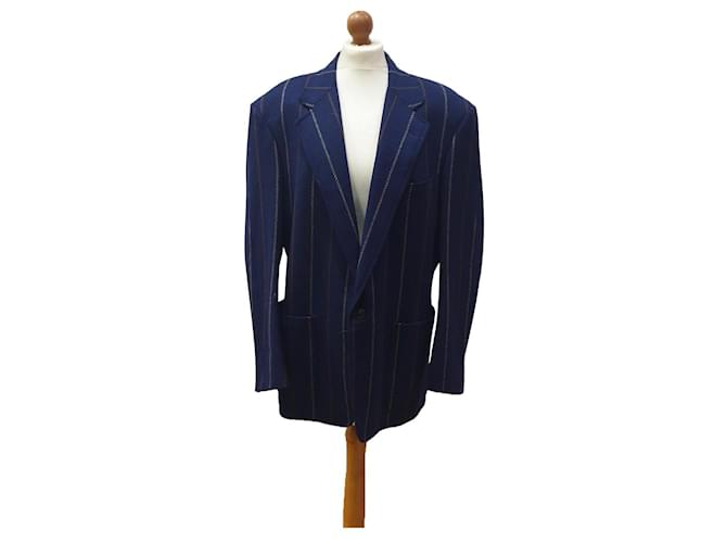 Trussardi Vintage gestreifte Jacke Blau Wolle  ref.344156