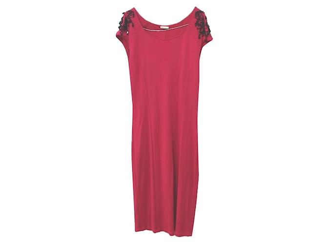 Marella red dress with pearls Polyester Wool  ref.344343