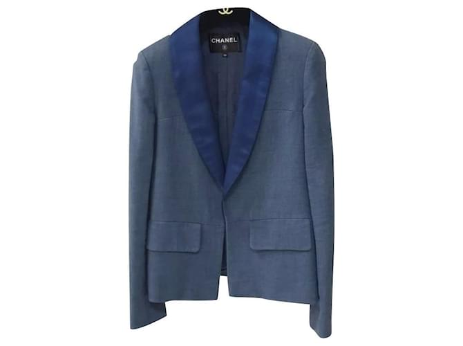 Chanel Coco Cuba Blue Cotton Blazer Jacket Sz. 40 Multiple colors  ref.344395