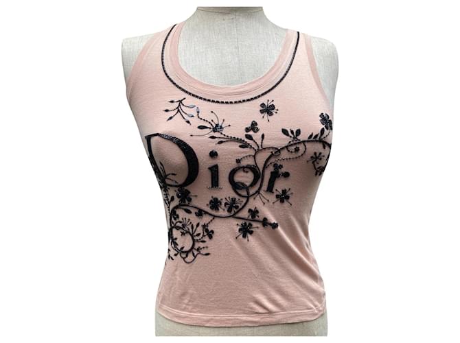 Camiseta sin mangas con perlas Sublime Dior Beige Algodón  ref.344491