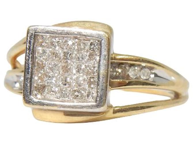 Autre Marque Antiker quadratischer Ring aus Gold und Diamanten Golden Weißgold Gelbes Gold  ref.344736