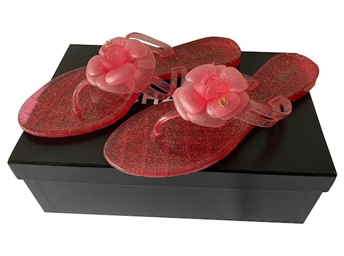 Chanel Mesh Camellia Sandals Pink Cloth ref.596435 - Joli Closet