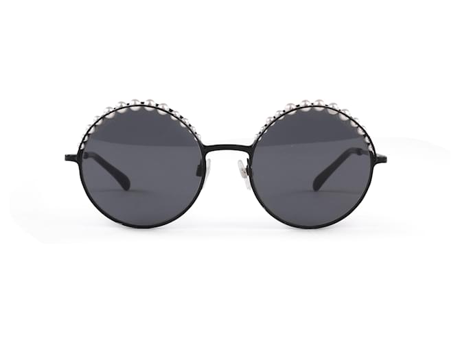 Chanel Round Pearl-Detail Sunglasses Black Metal ref.344804 - Joli Closet