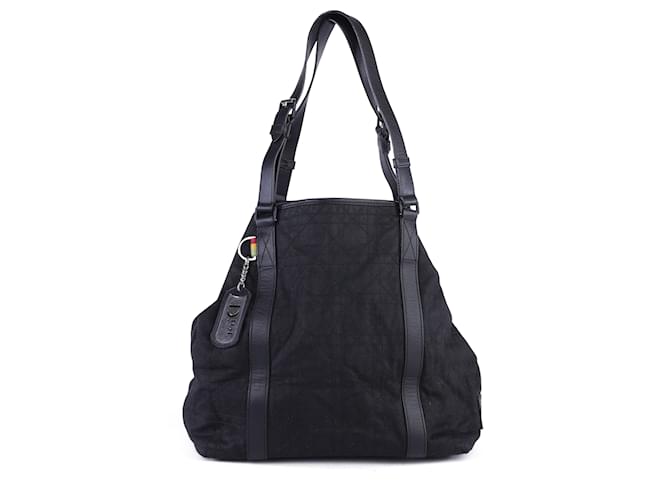 Christian Dior Black Cannage Canvas & Leather Vintage Shoulder Bag Cloth  ref.344889