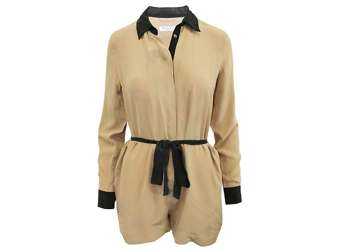 Equipment Hellbrauner Seiden-Playsuit mit Gürtel