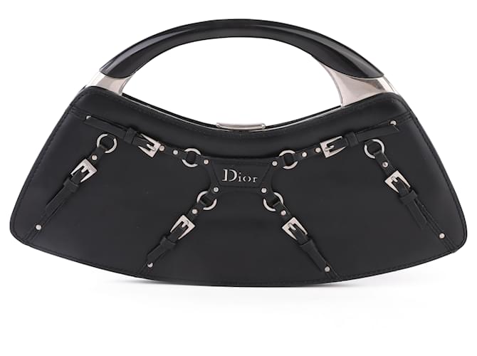 Christian Dior Black Leather Bondage Clutch Preto Couro  ref.344909